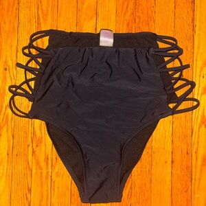Black Strappy High-Waisted Bikini Bottom